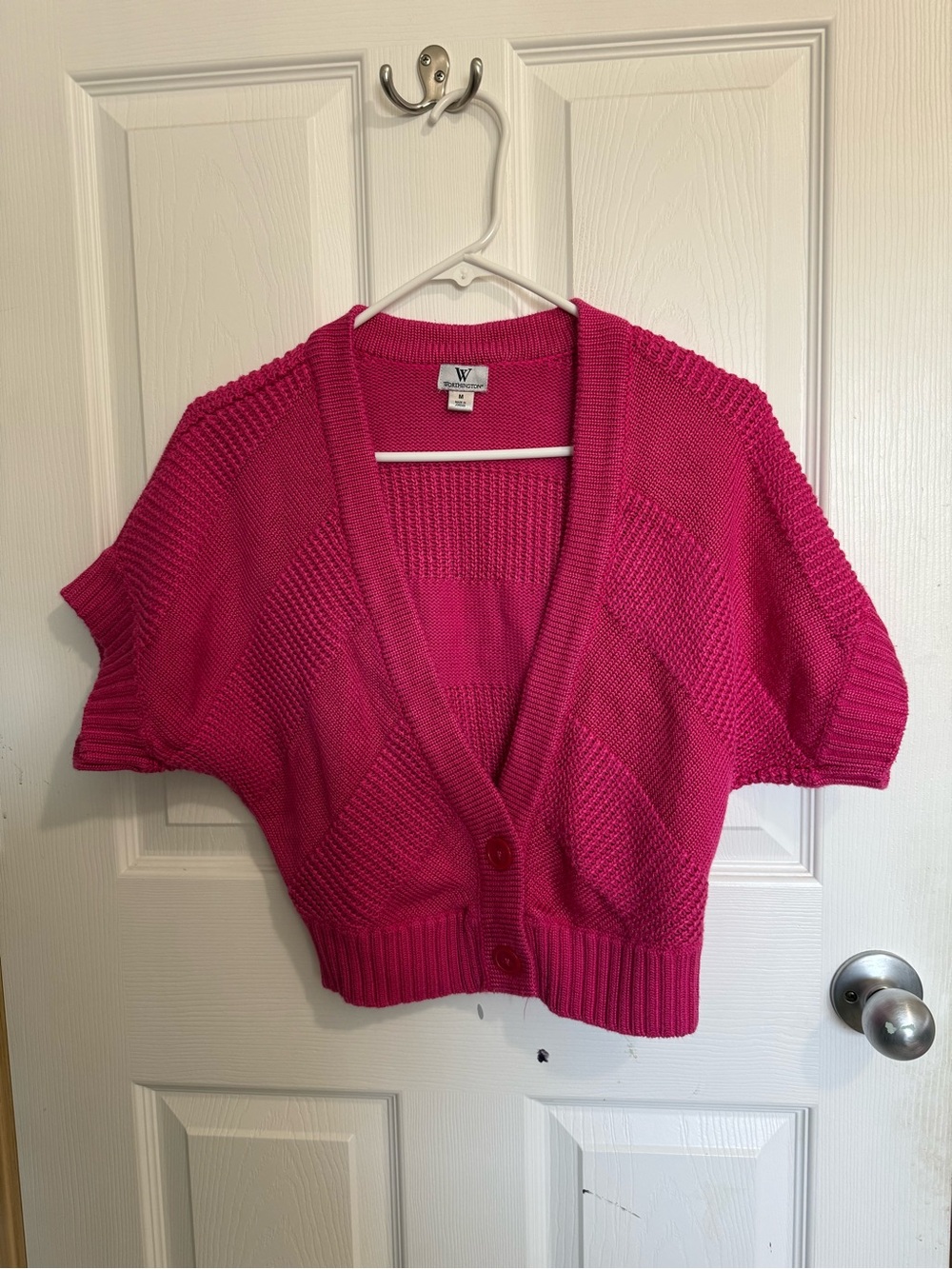 Vintage Worthington Fuchsia Short-Sleeve Knit Cardigan